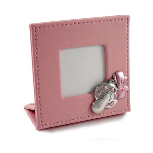 Cornice portafoto in pelle rosa con argento