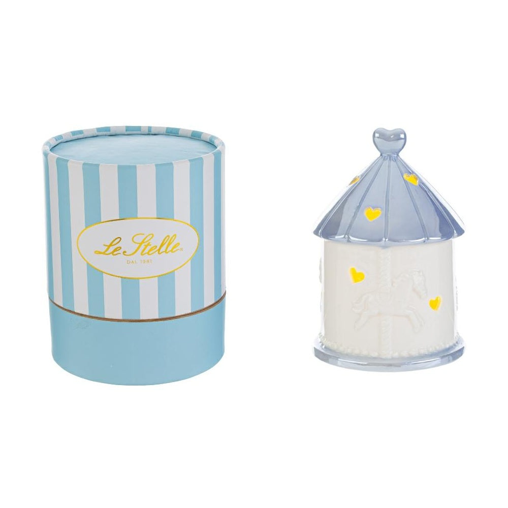 Giostrina in porcellana bianca azzurra, con LED