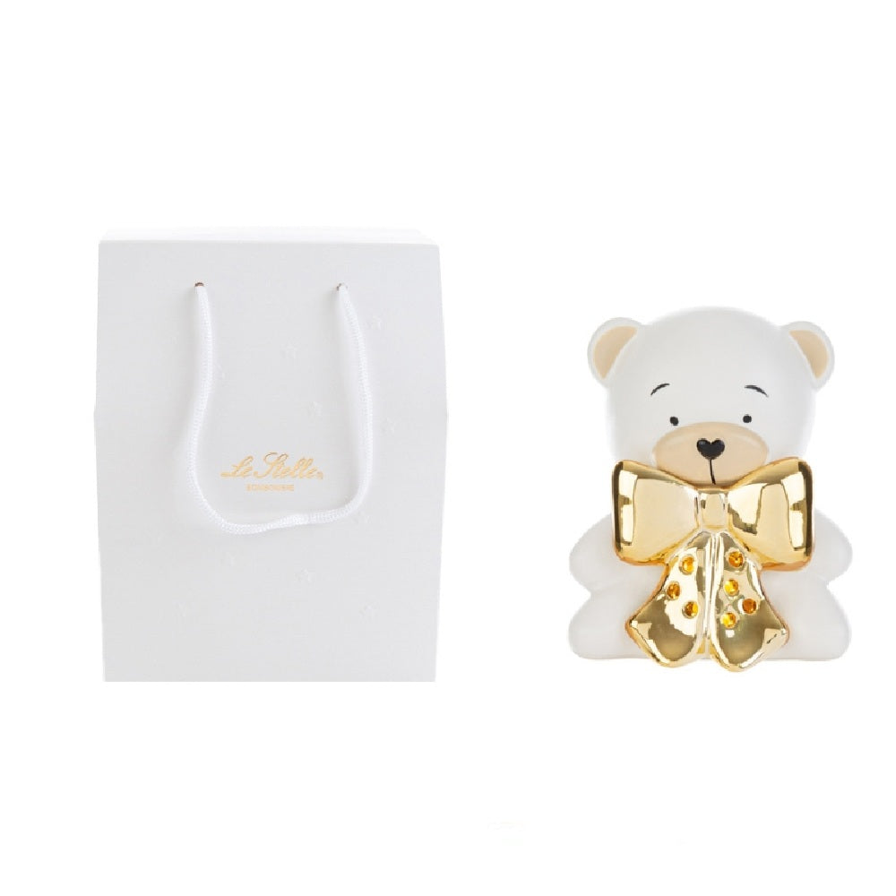 Orsetto in porcellana bianca e oro con LED