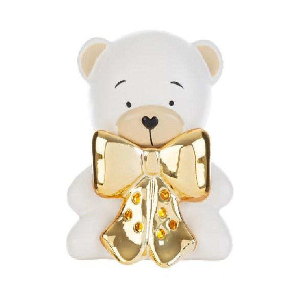 Orsetto in porcellana bianca e oro con LED