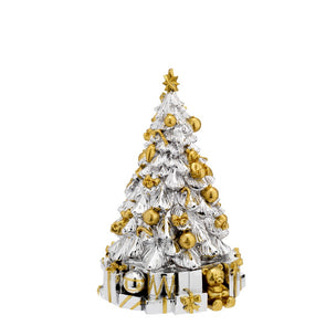 Albero di Natale con carillon, argento e oro, cm 25 di altezza