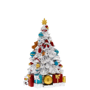 Albero di Natale con carillon, argento e smalto colorato, cm 25 di altezza