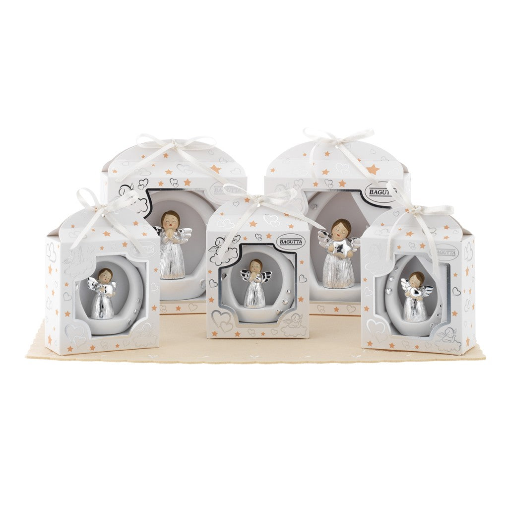 Angelo bianco con cuore argento su base stilizzata a forma di cerchio