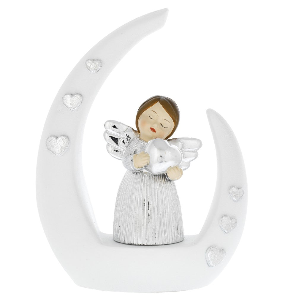 Angelo bianco con cuore argento su base stilizzata