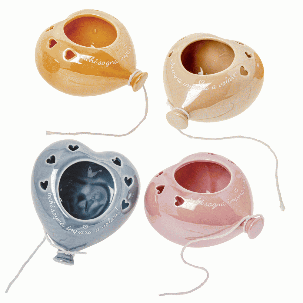 Volo Bolloon: bomboniera 2026 cuore porta piante in porcellana con LED