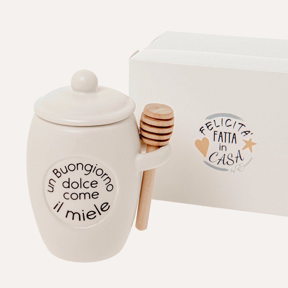 Friends: Barattolo porta miele in porcellana con cucchiaino in legno