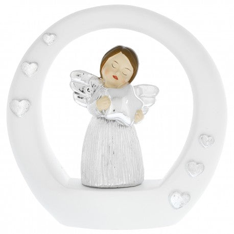 Angelo bianco con stella argento su base stilizzata a forma di cerchio
