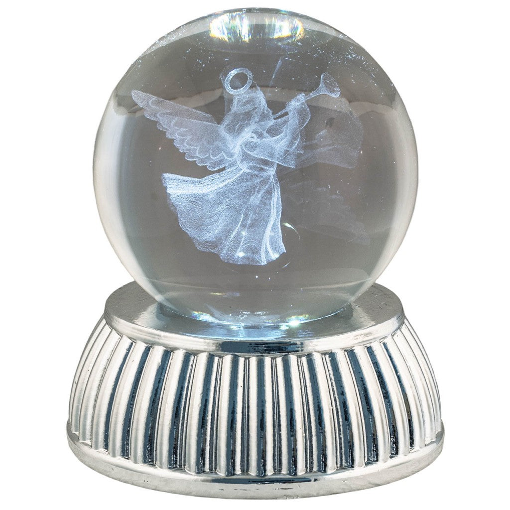 Sfera in cristallo con Angioletto, base argento e LED