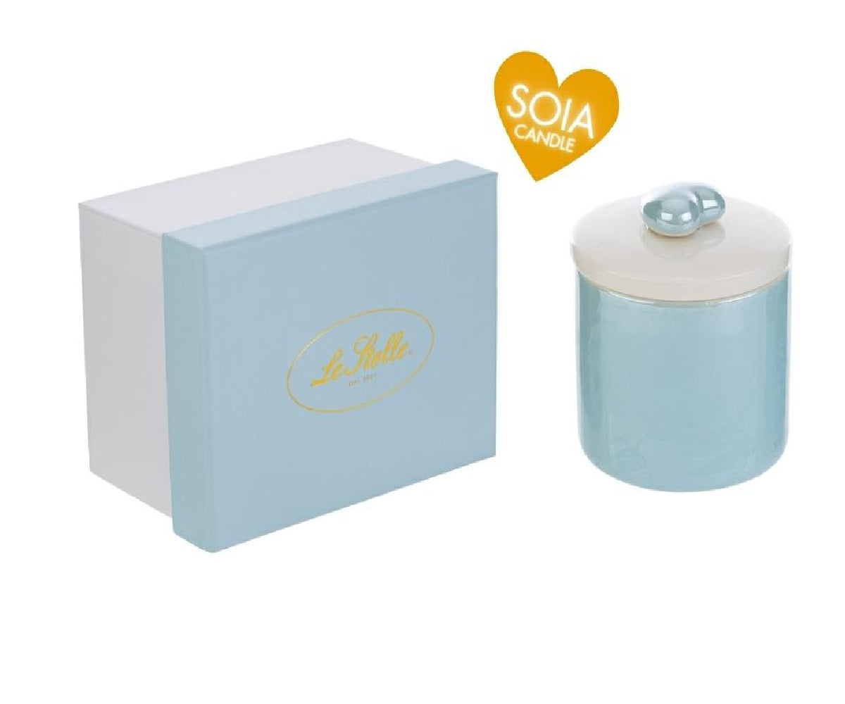 Cofanetto in porcellana azzurra con candela in soia