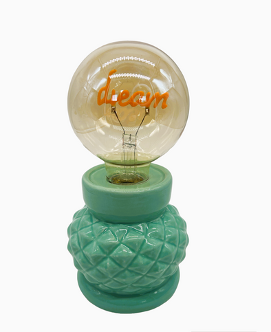 Lampada a LED in ceramica turchese con scritta DREAM