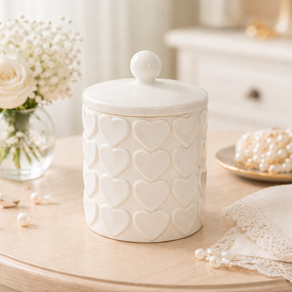 Candela profumata con scatola a cuori in porcellana