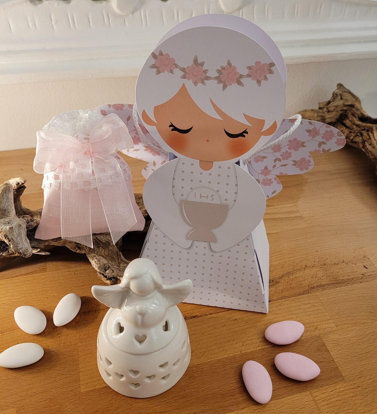 Scatolina angelo in porcellana bomboniera nascita battesimo bimba