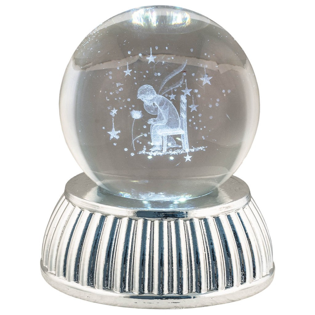 Sfera in cristallo con Piccolo Principe, base argento e LED
