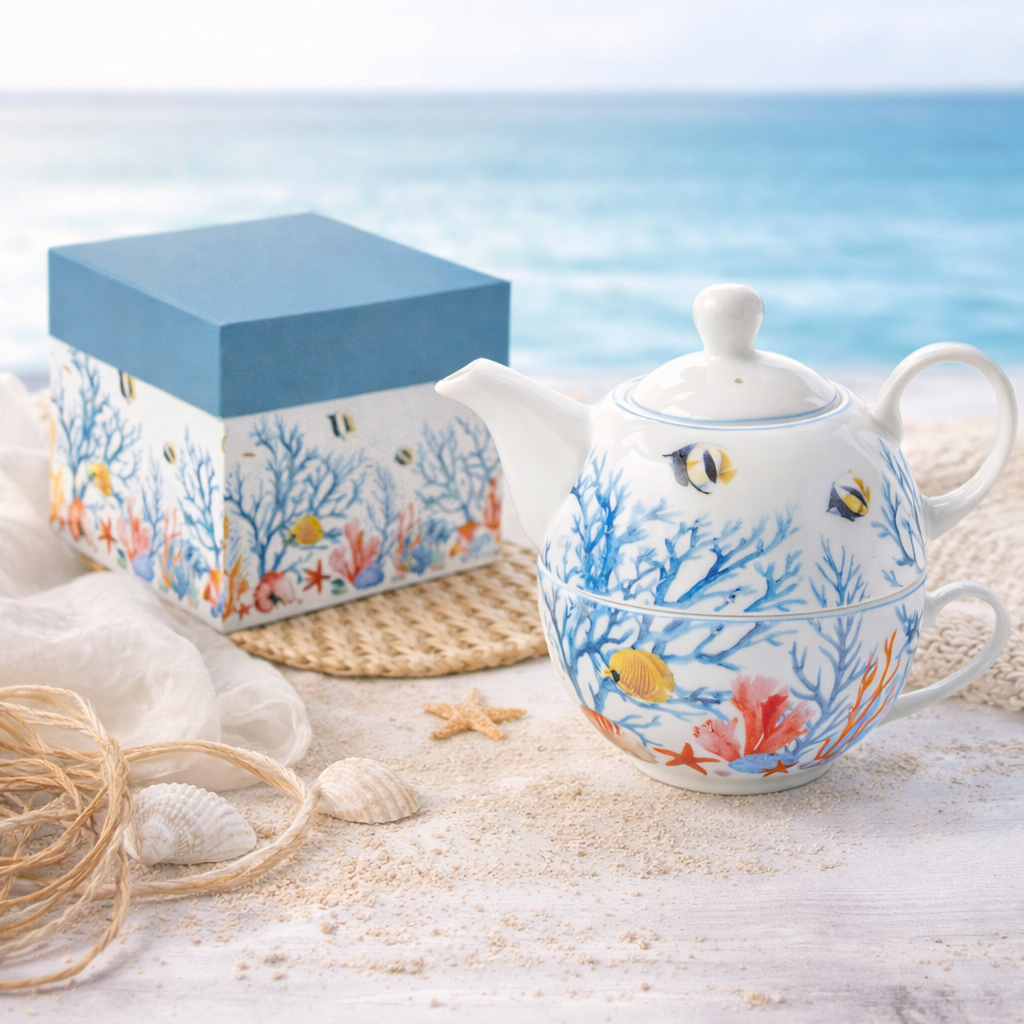 Bomboniera tema Mare: set teiera-tazza
