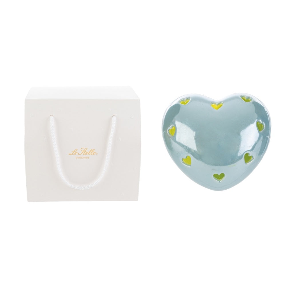 Cuore azzurro in porcellana con LED