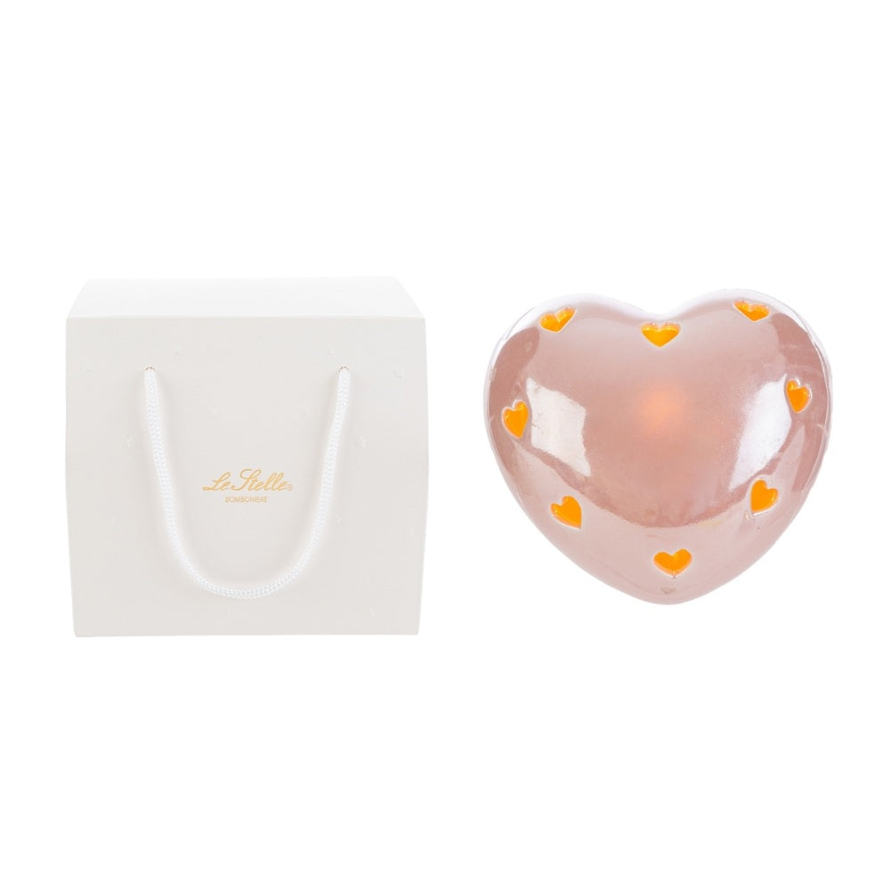Cuore rosa in porcellana con LED