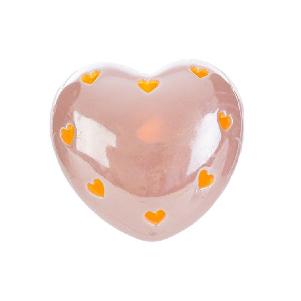 Cuore rosa in porcellana con LED