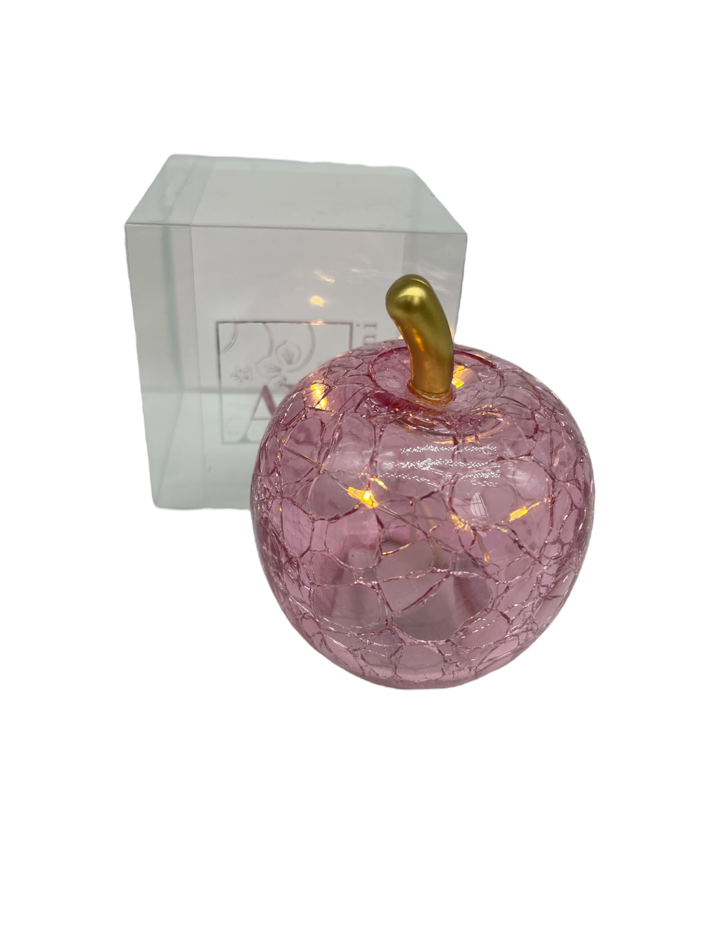 Craquelé: mela rosa in vetro craquelé con led