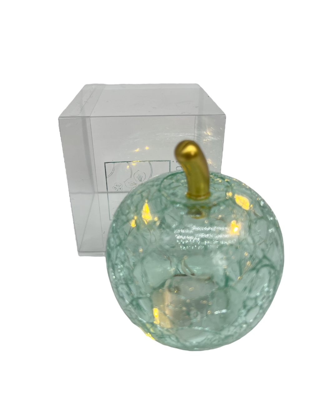 Craquelé: mela azzurra in vetro craquelé con led