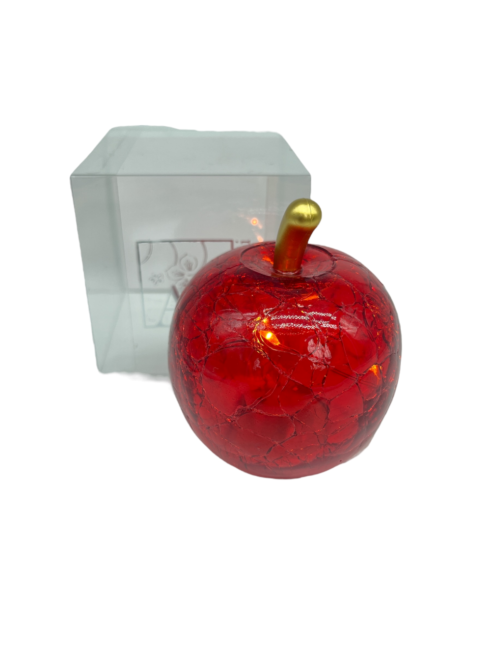 Craquelé: mela rossa in vetro craquelé con led