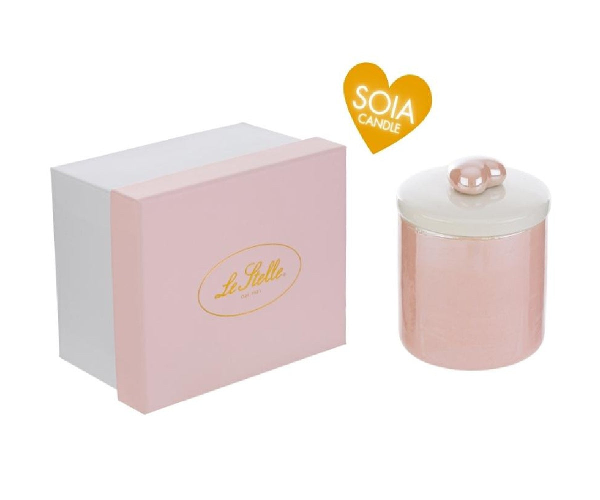 Cofanetto in porcellana rosa con candela in soia