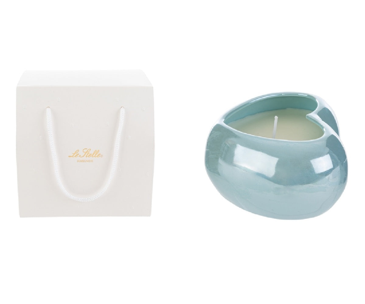 Candela soia in porcellana azzurra a forma di cuore