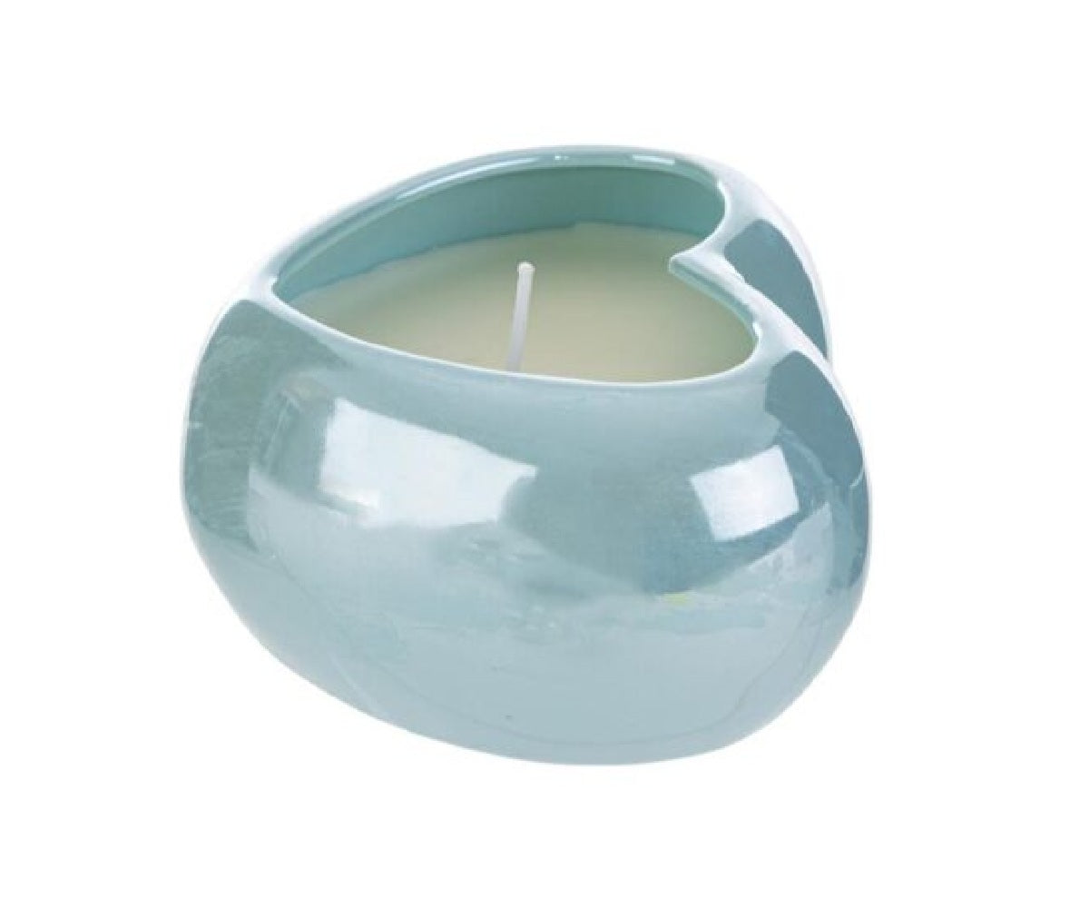 Candela soia in porcellana azzurra a forma di cuore