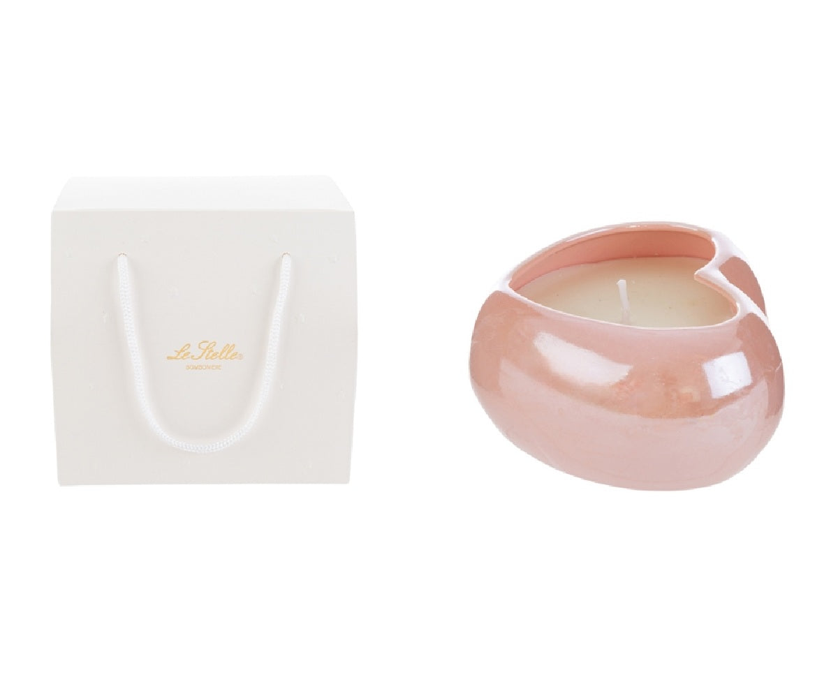 Candela soia in porcellana rosa a forma di cuore