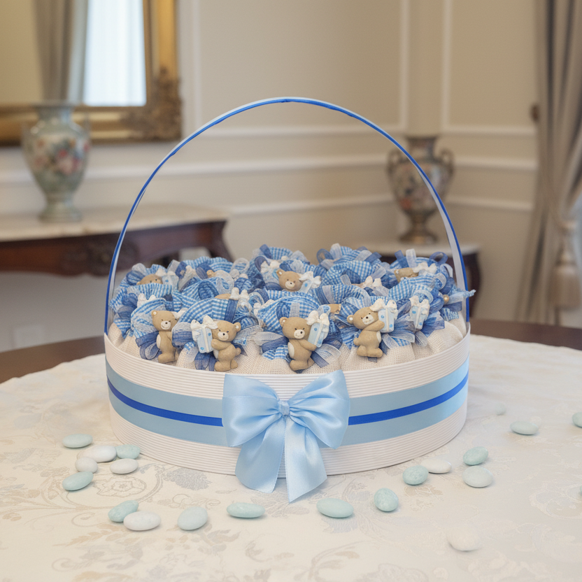 Sacchettini con magnete orsetto con cesto espositore, 20 pz