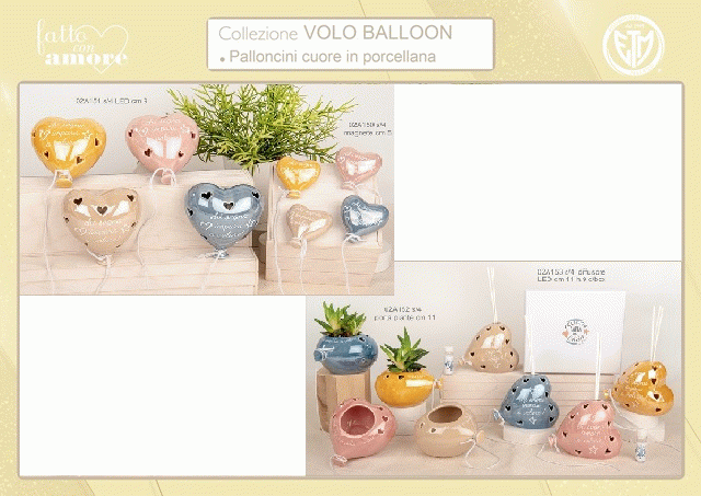 Volo Bolloon: bomboniera 2026 cuore rosa in porcellana con LED