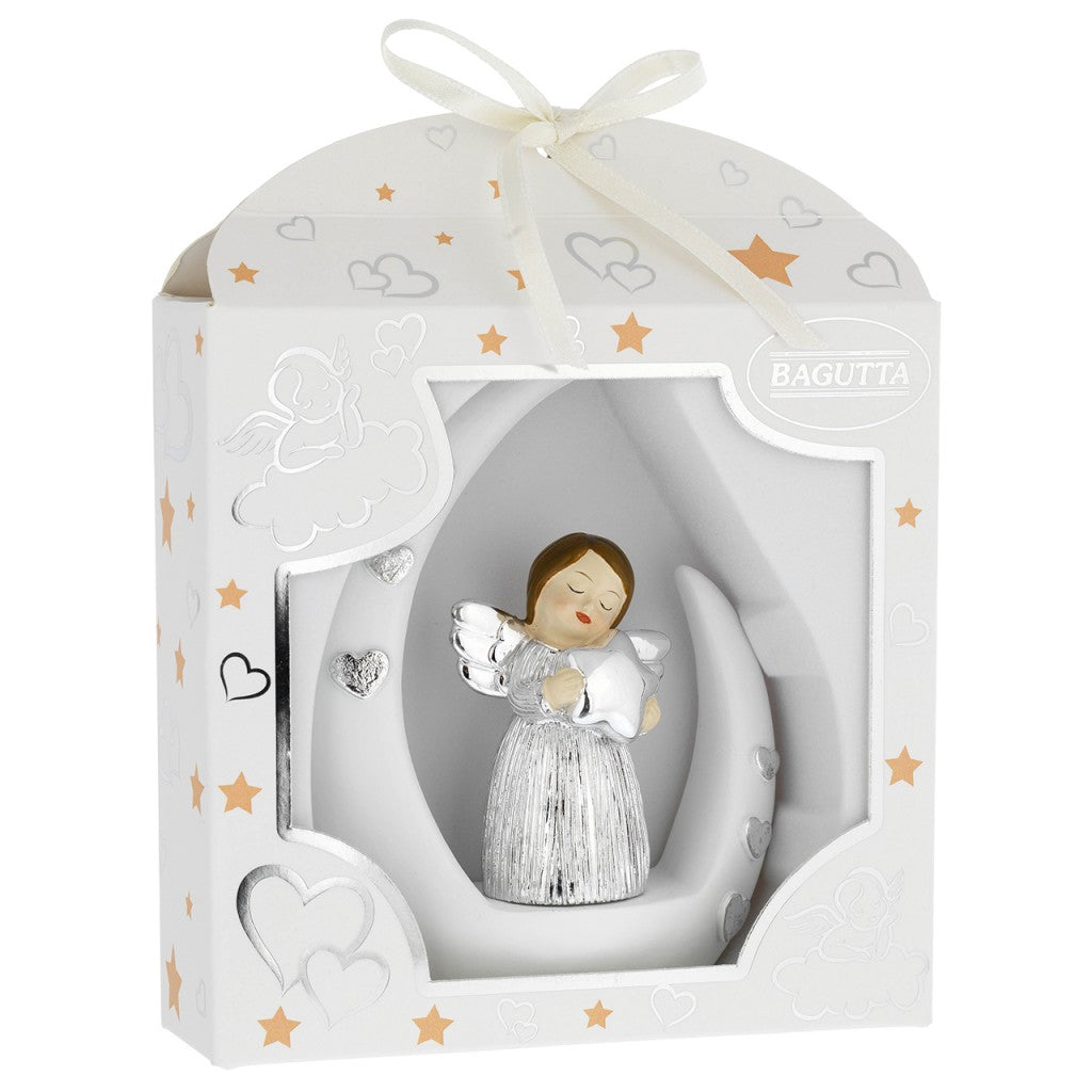 Angelo bianco con cuore argento su base stilizzata