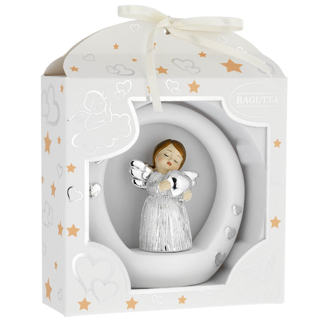 Angelo bianco con stella argento su base stilizzata a forma di cerchio