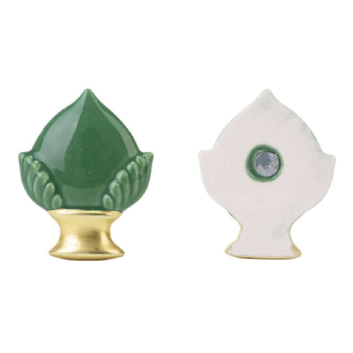 Pomo magnete in porcellana verde e oro