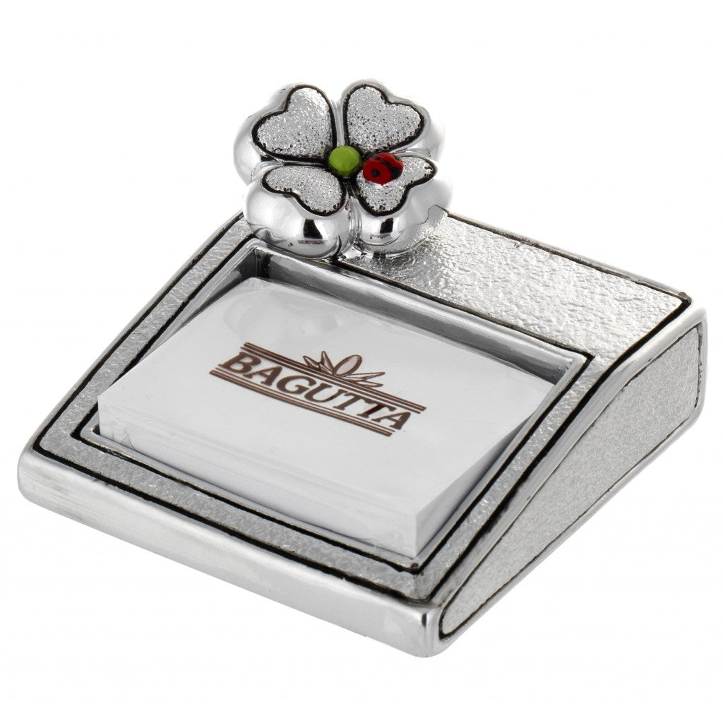 Porta post-it argentato con quadrifoglio