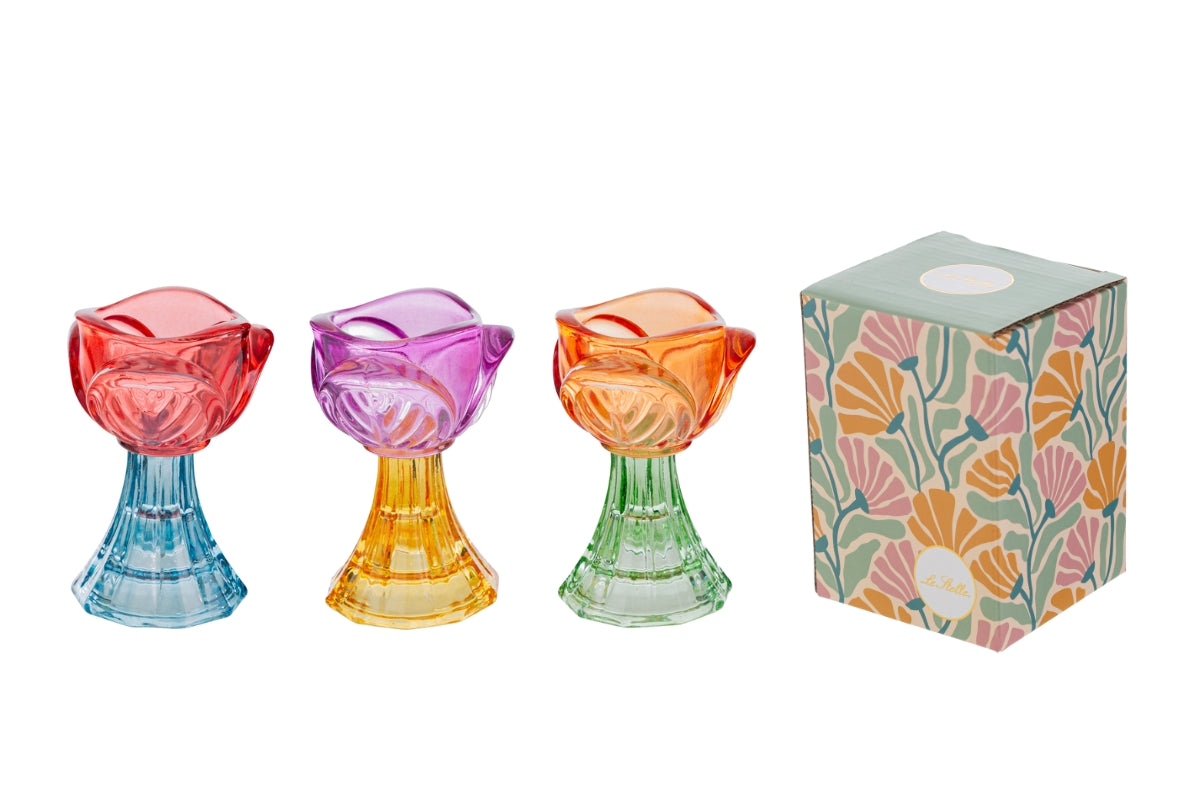 Porta candela Tulipano in vetro colorato, misura media