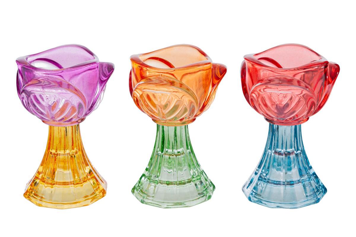 Porta candela Tulipano in vetro colorato, misura media