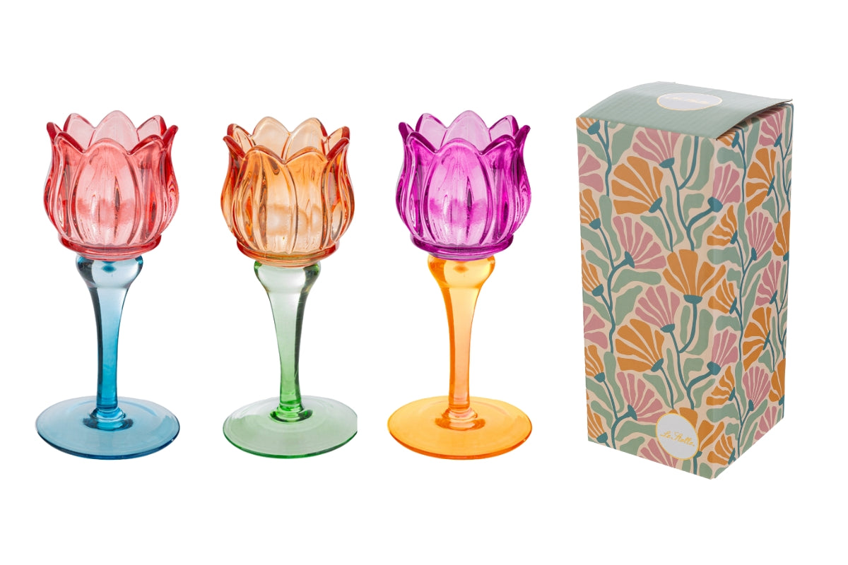 Porta candela Tulipano in vetro colorato, bomboniera Comunione e Cresima 2026