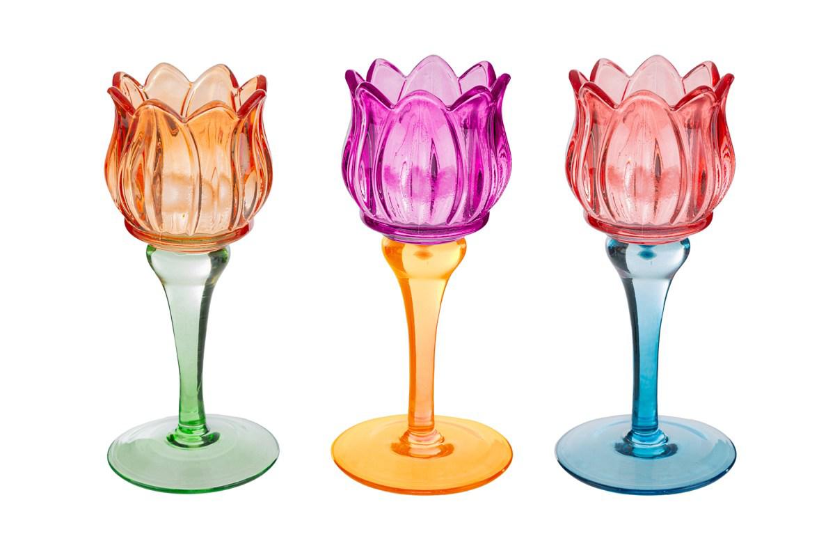 Porta candela Tulipano in vetro colorato, bomboniera Comunione e Cresima 2026
