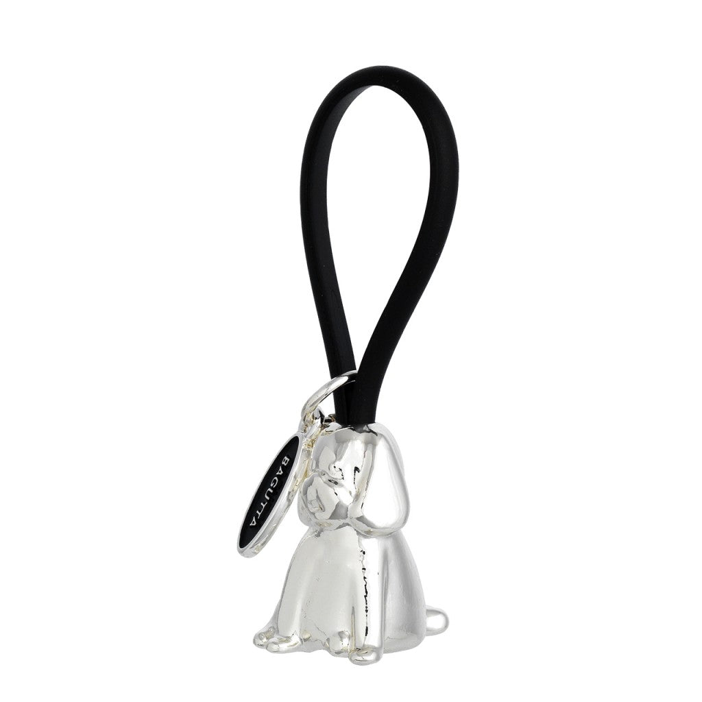 Cane portachiavi argentato cordino in silicone