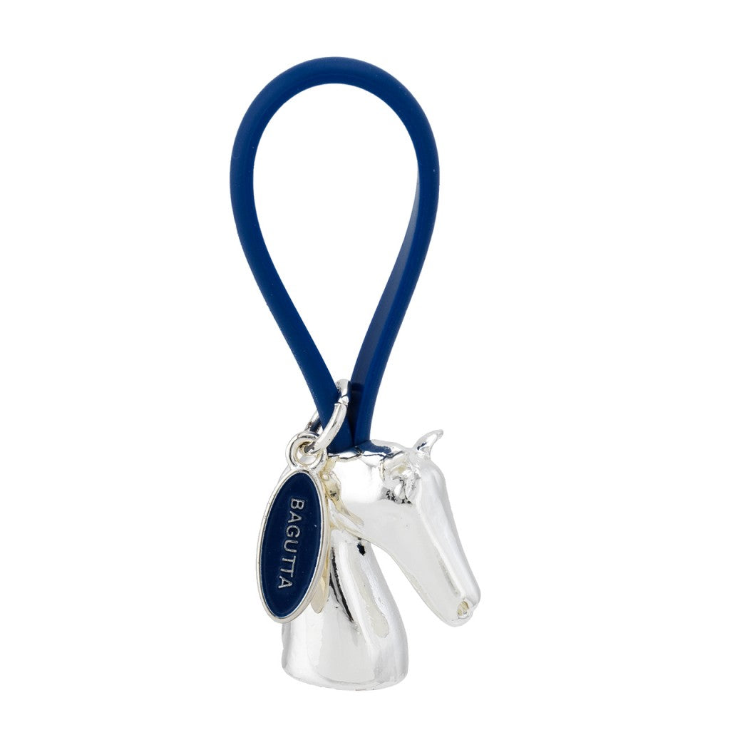 Cavallo portachiavi argentato cordino in silicone