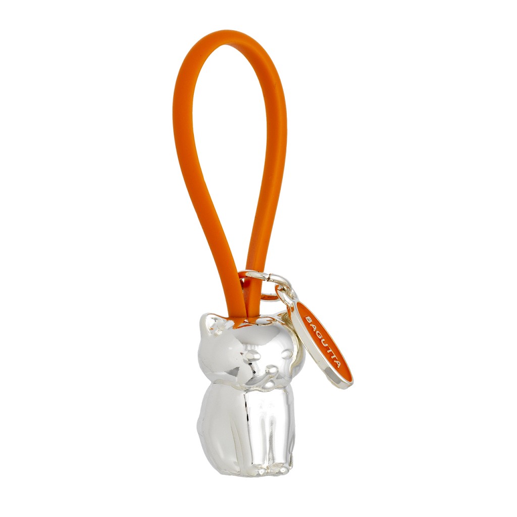 Gatto portachiavi argentato cordino in silicone