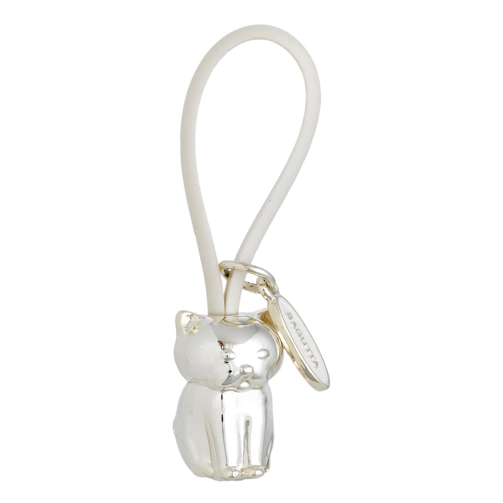 Gatto portachiavi argentato cordino in silicone