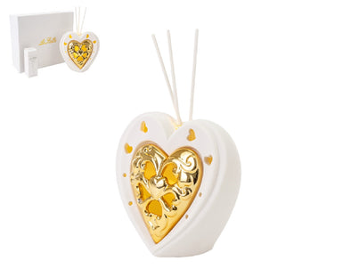 Profumatore cuore bianco e oro con LED