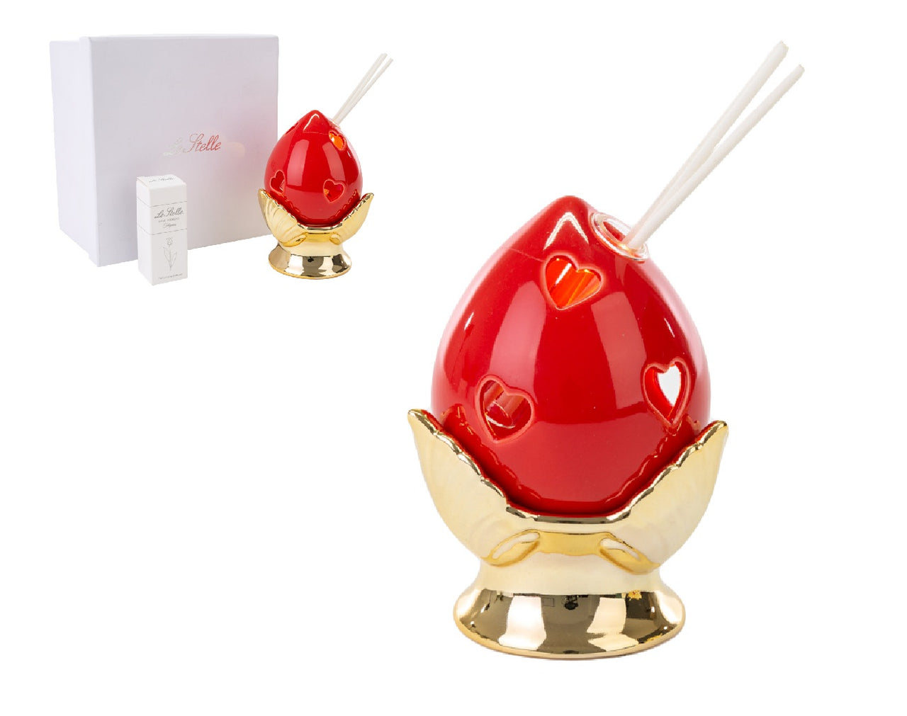 Profumatore pomo in porcellana rossa e oro