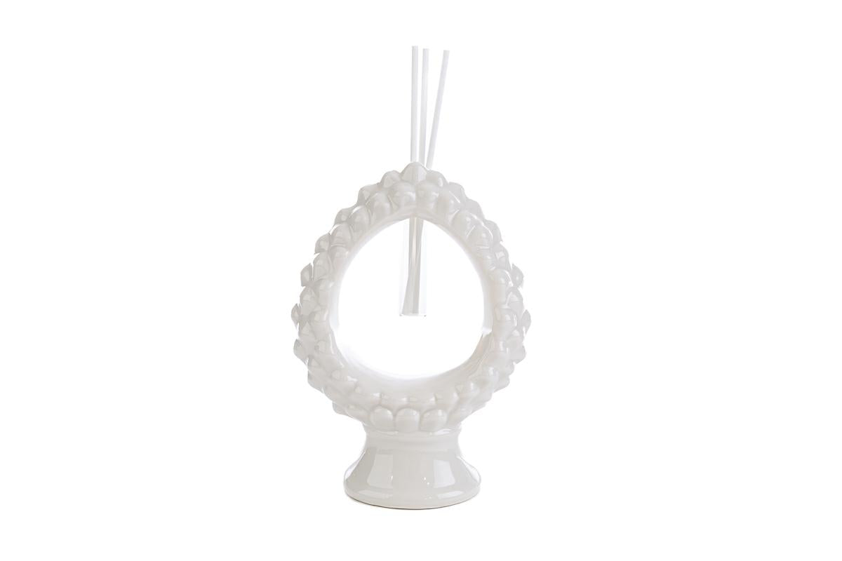 Bomboniera profumatore pigna in porcellana bianca