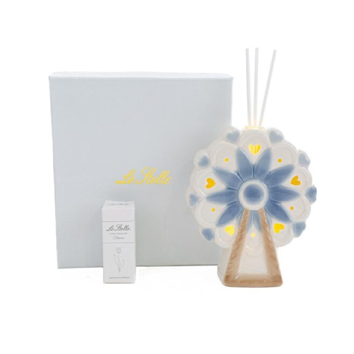 Ruota panoramica profumatore in porcellana bianca-azzurra con LED