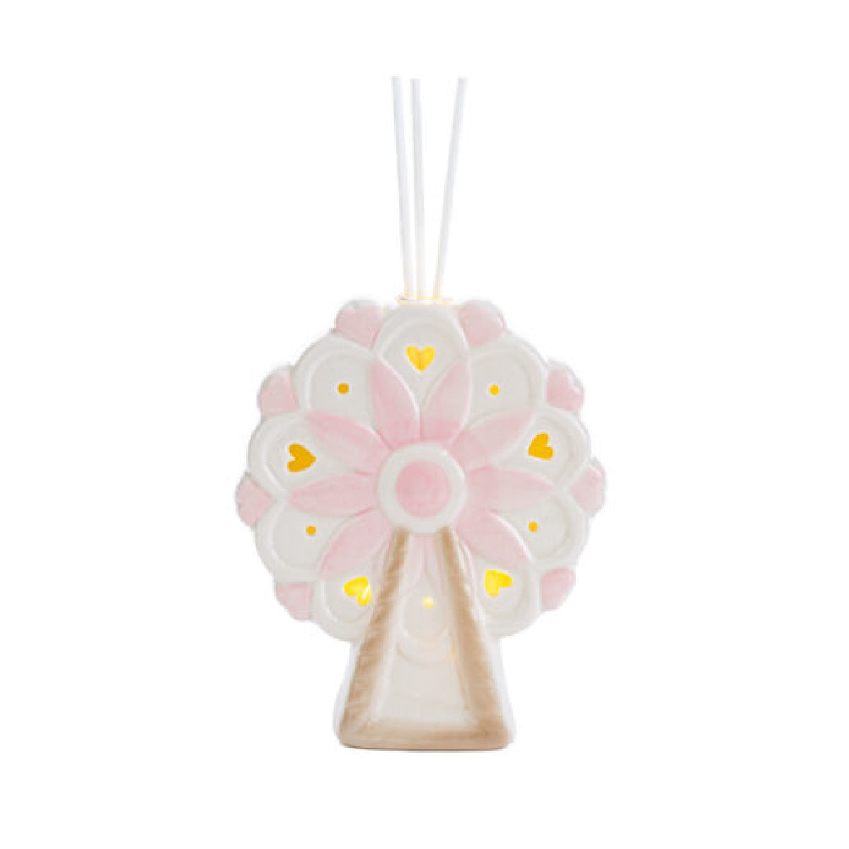 Ruota panoramica profumatore in porcellana bianca-rosa con LED