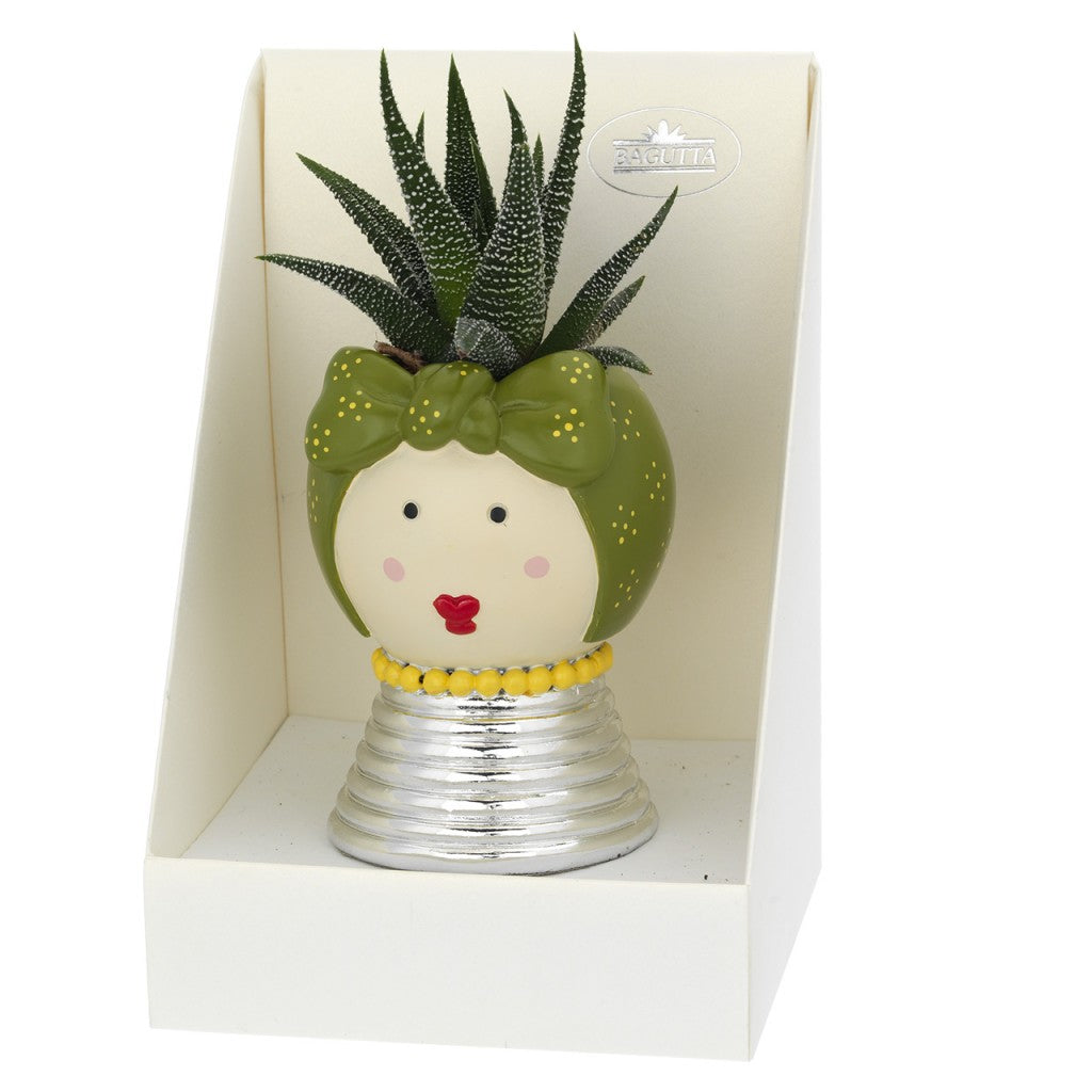 Portavaso Mama, base argentata e piantina grassa