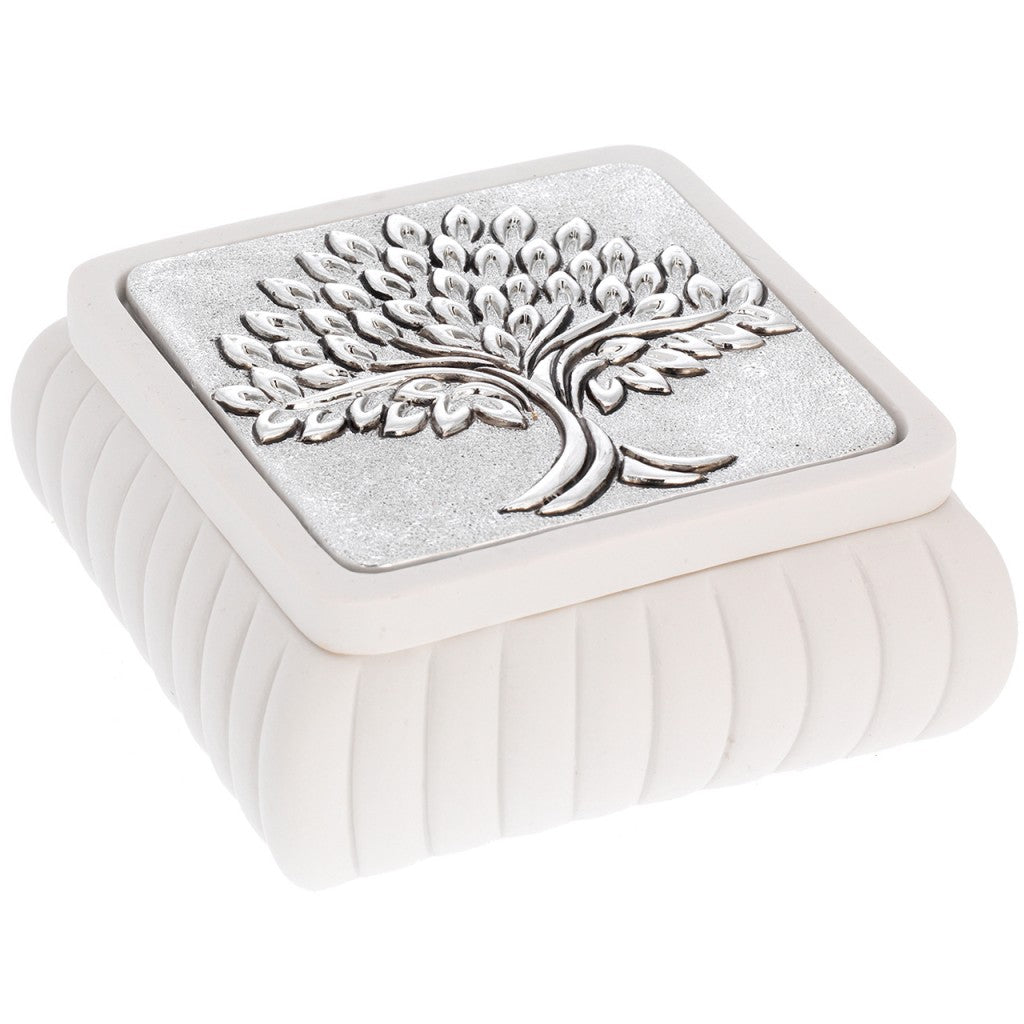Scatolina quadrata decoro argentato albero spighe