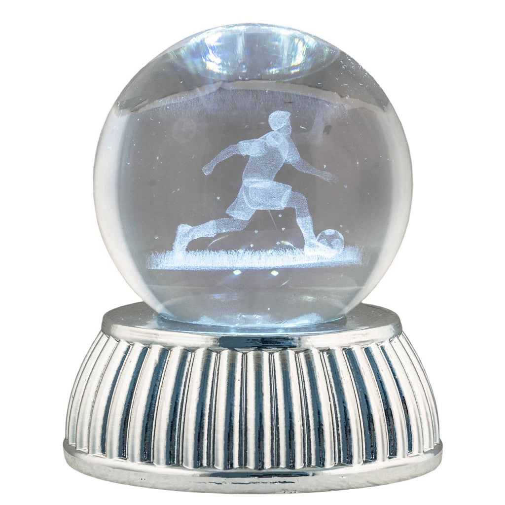 Sfera in cristallo con Calciatore, base argento e LED